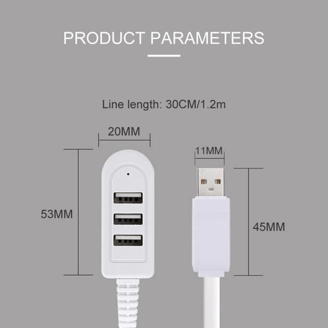 Splitter USB 3 Porty 3A Konwerter Ładowarka Przedłużacz 120cm Biały - Wianko - 3