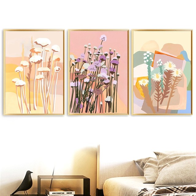 Nordycka ilustracja roślin - kolorowy plakat z kwiatowymi liśćmi na płótnie do pokoju dziecięcego - Wianko - 4
