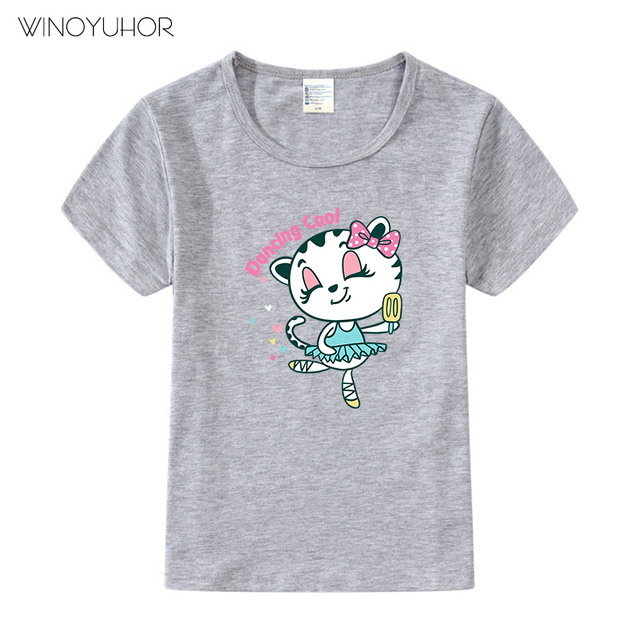 Lato - Słodki zwierzęcy koszulka z nadrukiem tańczącego kota dla dzieci - Wianko - 6