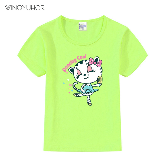 Lato - Słodki zwierzęcy koszulka z nadrukiem tańczącego kota dla dzieci - Wianko - 10