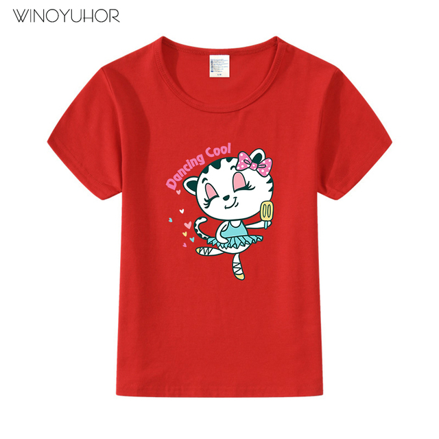 Lato - Słodki zwierzęcy koszulka z nadrukiem tańczącego kota dla dzieci - Wianko - 7