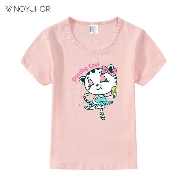 Lato - Słodki zwierzęcy koszulka z nadrukiem tańczącego kota dla dzieci - Wianko - 8