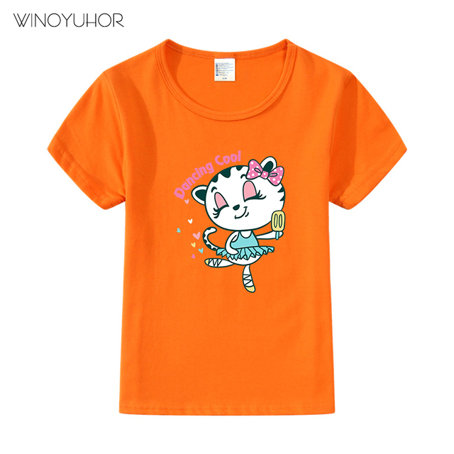 Lato - Słodki zwierzęcy koszulka z nadrukiem tańczącego kota dla dzieci - Wianko - 11