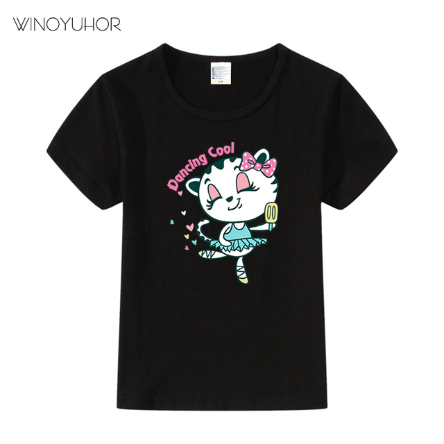 Lato - Słodki zwierzęcy koszulka z nadrukiem tańczącego kota dla dzieci - Wianko - 4