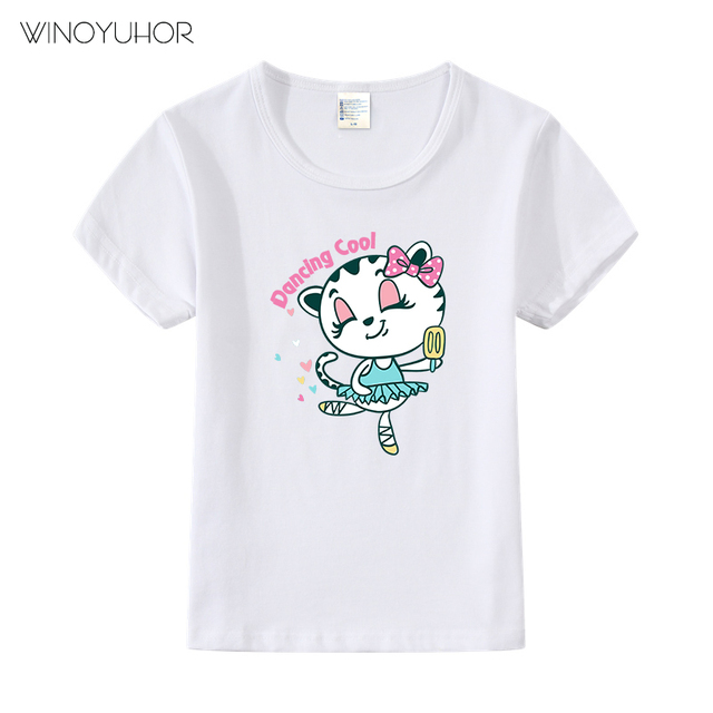 Lato - Słodki zwierzęcy koszulka z nadrukiem tańczącego kota dla dzieci - Wianko - 5