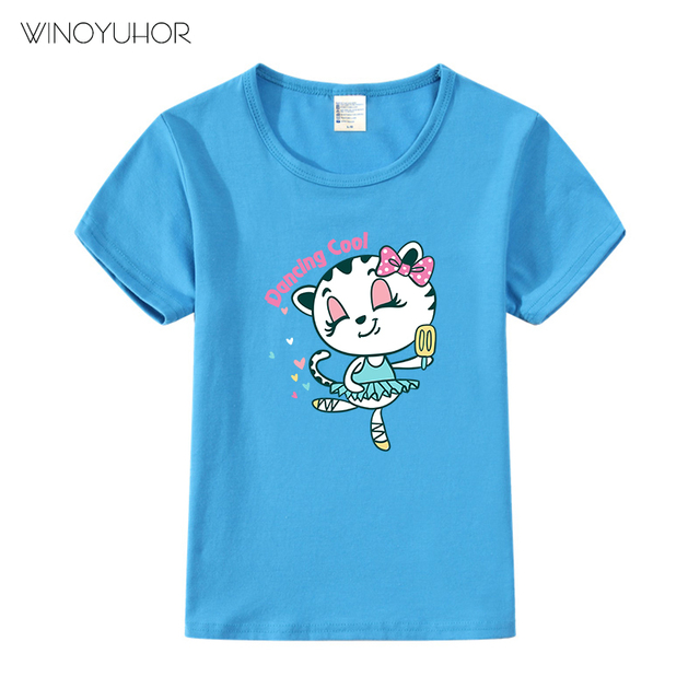 Lato - Słodki zwierzęcy koszulka z nadrukiem tańczącego kota dla dzieci - Wianko - 12