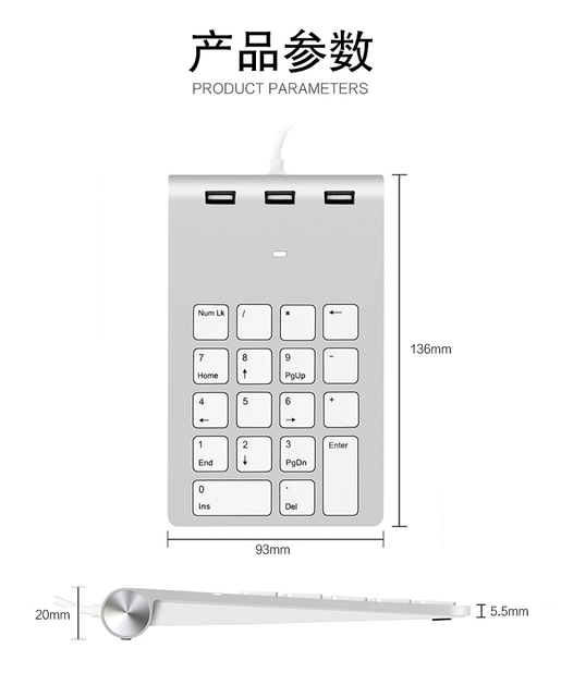 Klawiatura numeryczna USB AJIUYU z 18 klawiszami i trzema portami USB dla komputerów iMac MacBook Air Pro Lenovo PC mini klawiatura - Wianko - 7