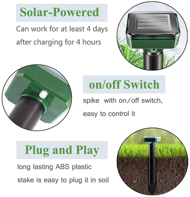 Odstraszacz szkodników energii słonecznej - kontrola gryzoni, zwierząt, mole na trawnik+ogród - Wianko - 8