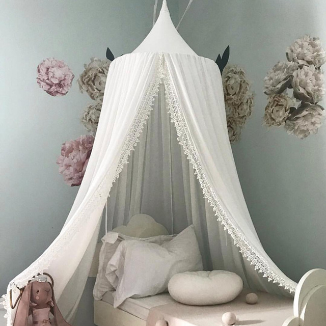 Siatka do łóżeczka z koronkowym baldachimem wiszącym dla dzieci - elegancka ochrona przed komarami i insektami - Wianko - 2