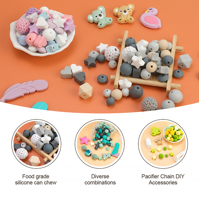 Gryzak silikonowy Baby Cartoon w kształcie okrągłych soczewek do ząbkowania w zestawie Nuring dla dzieci z akcesoriami DIY - Wianko - 4