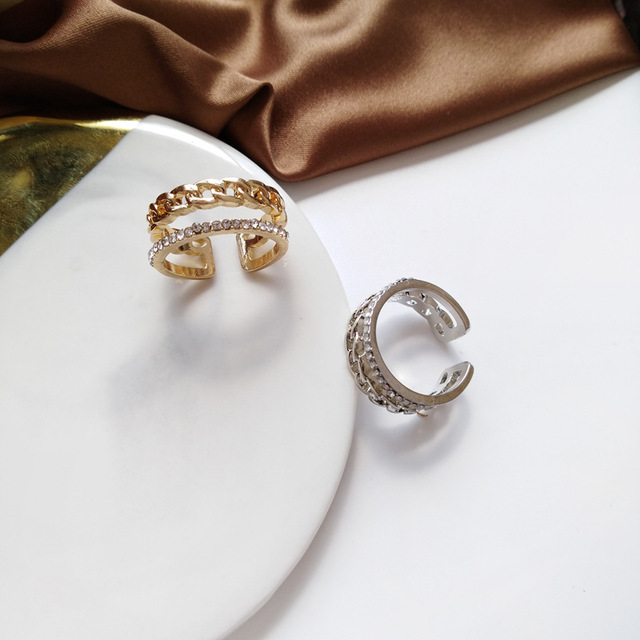 Luksusowe wielowarstwowe złote pierścienie dla kobiet - Hollow Punk Hip Hop, regulowany rozmiar, najlepszy prezent - Wianko - 3