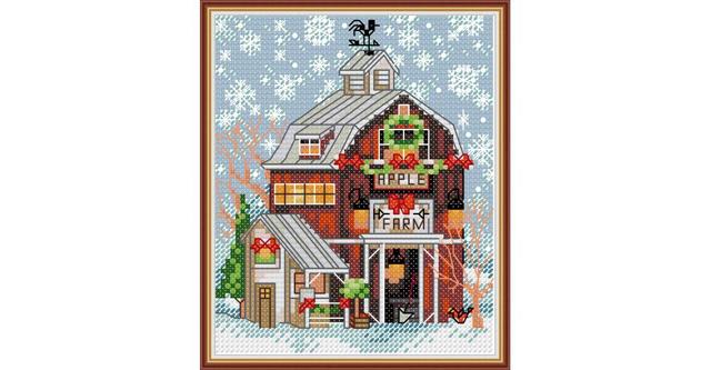 Zestaw Mini Krzyż Haft DIY 14CT/11CT Domek Boże Narodzenie - Zimowe Dekoracje - Wianko - 4