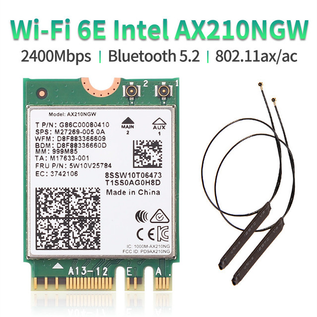 Dwuzakresowa karta sieciowa M.2 Intel AX210NGW z funkcją Bluetooth 5.2, prędkością 3000 mb/s i 802.11ax Wifi 6, z anteną - Wianko - 1