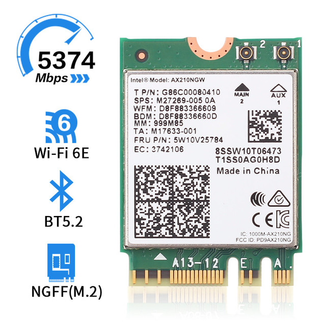 Dwuzakresowa karta sieciowa M.2 Intel AX210NGW z funkcją Bluetooth 5.2, prędkością 3000 mb/s i 802.11ax Wifi 6, z anteną - Wianko - 2