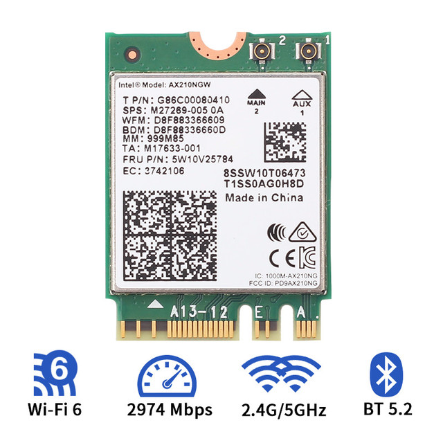 Dwuzakresowa karta sieciowa M.2 Intel AX210NGW z funkcją Bluetooth 5.2, prędkością 3000 mb/s i 802.11ax Wifi 6, z anteną - Wianko - 4