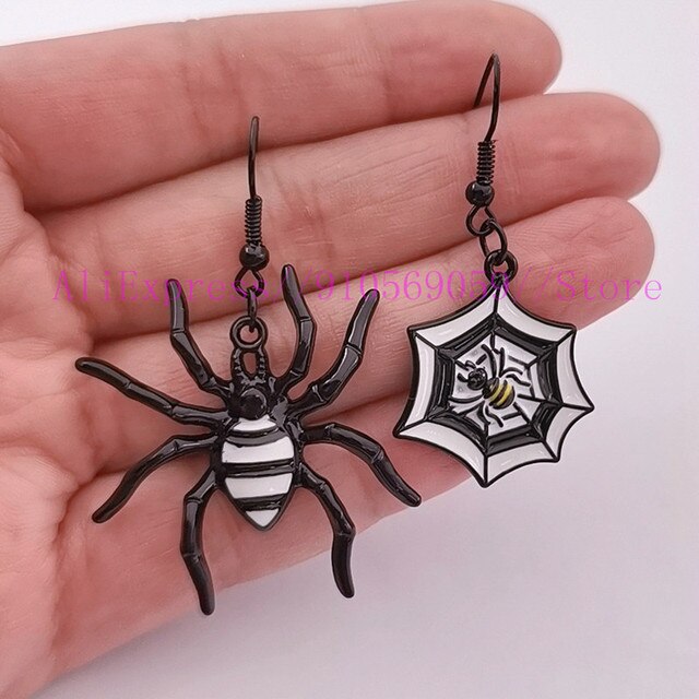 Kolczyki wiszące asymetryczny pająk i pająk zwisają dla kobiet punk goth gotycka biżuteria na Halloween - Wianko - 1