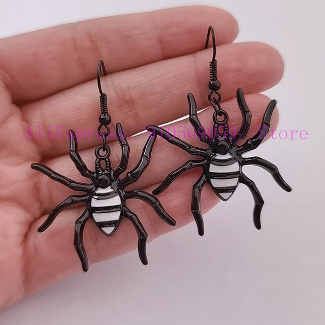 Kolczyki wiszące asymetryczny pająk i pająk zwisają dla kobiet punk goth gotycka biżuteria na Halloween - Wianko - 2