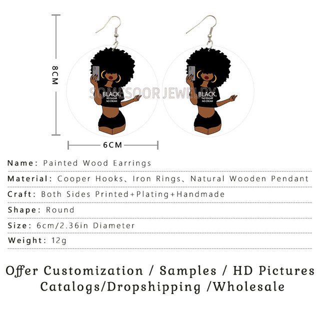 Kolczyki wiszące SOMESOOR czarny kręcone dla dziewczyny z Afro melaniny, bez cukru, bez kremu, drewniane - Wianko - 2