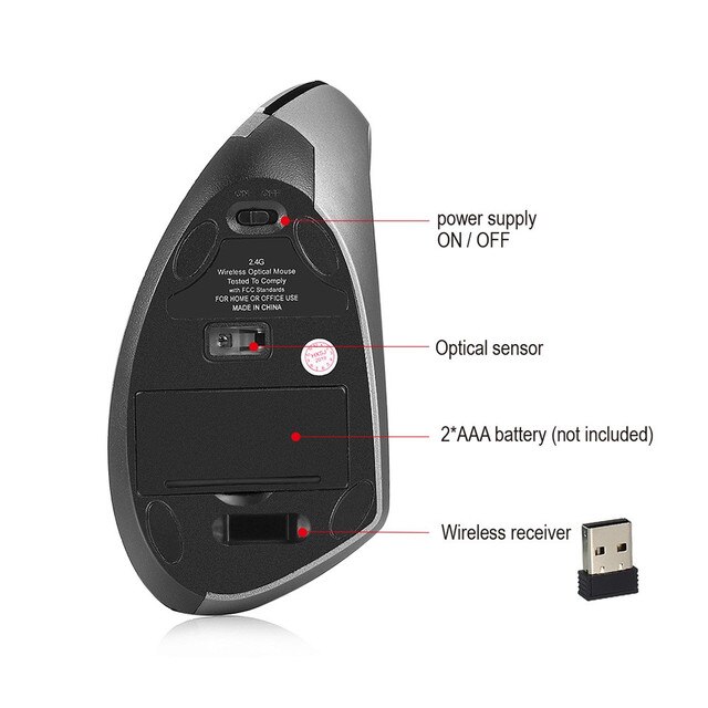 Bezprzewodowa mysz pionowa z odbiornikiem USB - 2400 DPI, ergonomiczna, zamiennik dla laptopów Macbook i notebooków - Wianko - 16