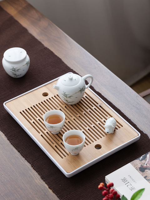 Biała bambusowa taca herbaciana z drewna drenażowego – solidne drewno, dekoracyjny stół, prosta, wysokiej jakości taca herbaciana Vassoio Specchio (ZP50CP) - Wianko - 5