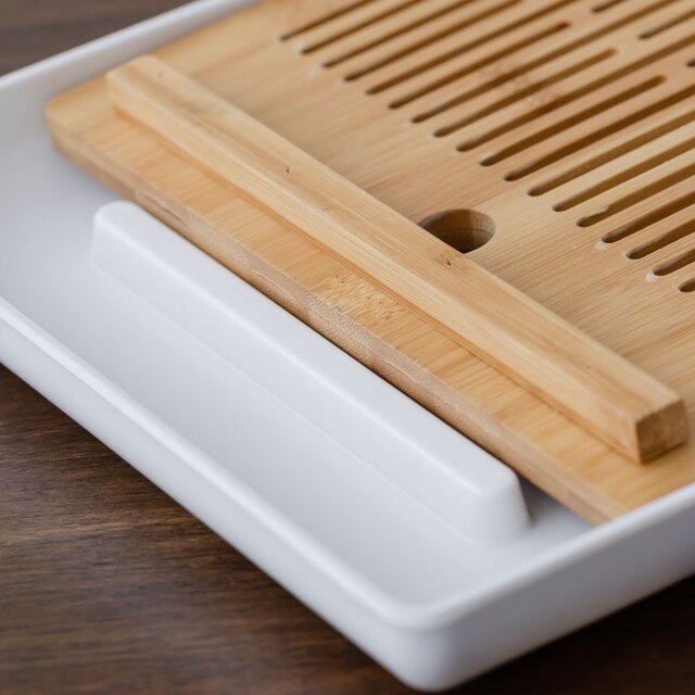 Biała bambusowa taca herbaciana z drewna drenażowego – solidne drewno, dekoracyjny stół, prosta, wysokiej jakości taca herbaciana Vassoio Specchio (ZP50CP) - Wianko - 9