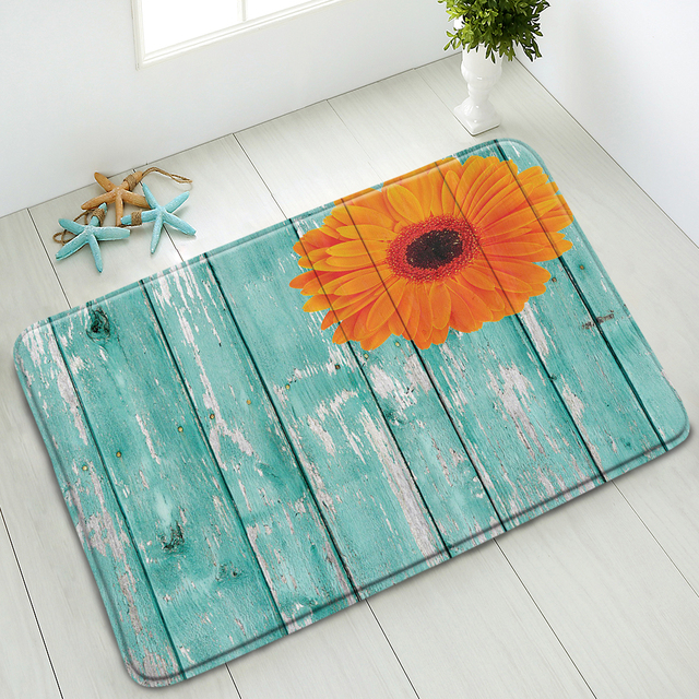 Antypoślizgowa mata łazienkowa Retro deska drewniana z kwiatami słonecznika - Wianko - 4