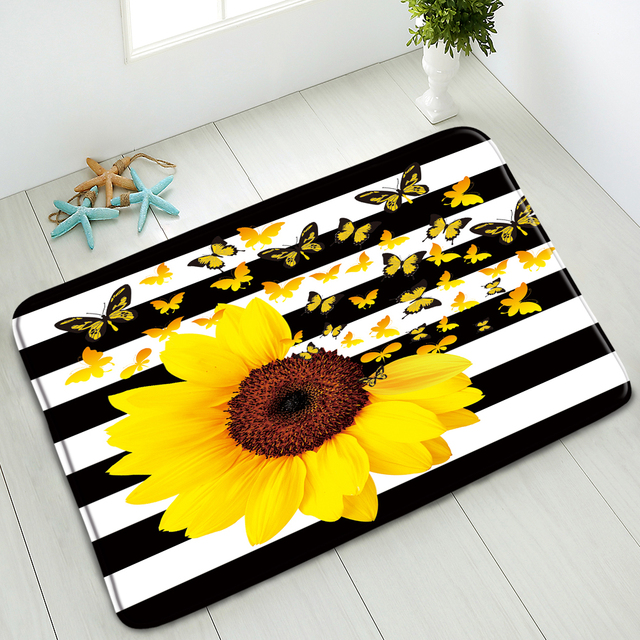 Antypoślizgowa mata łazienkowa Retro deska drewniana z kwiatami słonecznika - Wianko - 7