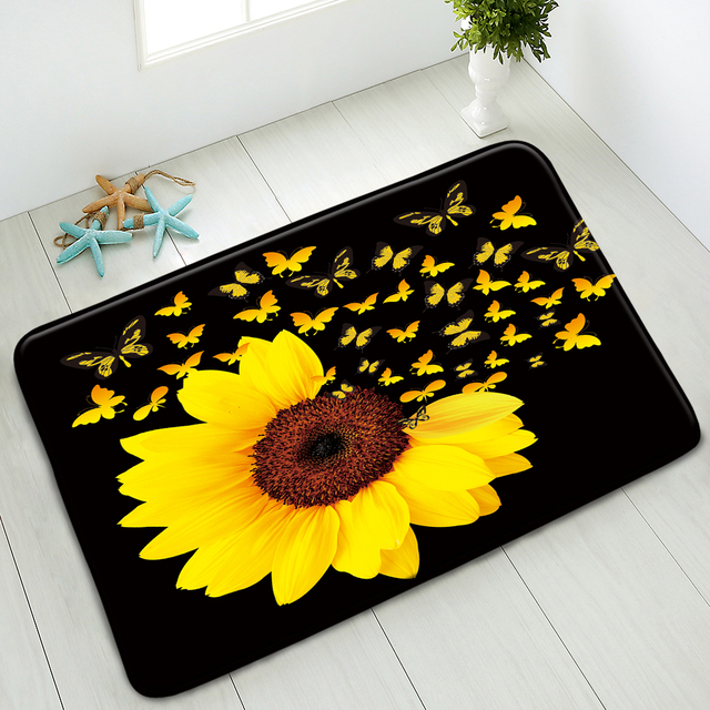 Antypoślizgowa mata łazienkowa Retro deska drewniana z kwiatami słonecznika - Wianko - 5