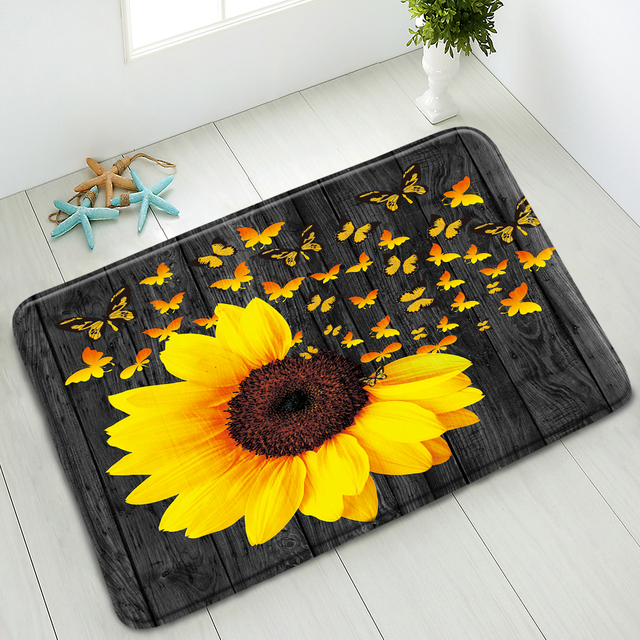Antypoślizgowa mata łazienkowa Retro deska drewniana z kwiatami słonecznika - Wianko - 6
