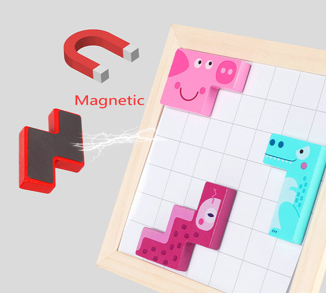Zestaw edukacyjny Animal Block Tetris z tablicą do pisania - ucząca zabawa dla dzieci z drewnianymi figurami geometrycznymi - Wianko - 6