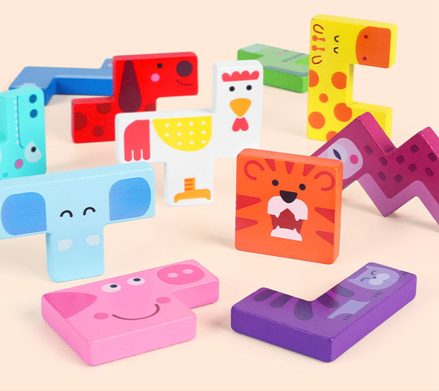 Zestaw edukacyjny Animal Block Tetris z tablicą do pisania - ucząca zabawa dla dzieci z drewnianymi figurami geometrycznymi - Wianko - 7