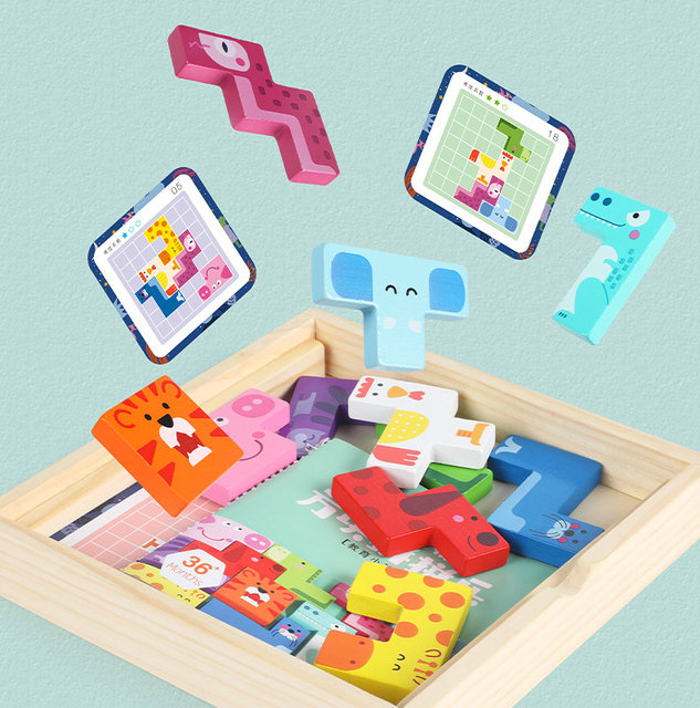 Zestaw edukacyjny Animal Block Tetris z tablicą do pisania - ucząca zabawa dla dzieci z drewnianymi figurami geometrycznymi - Wianko - 10