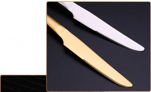 Zestaw sztućców czworokątnych jasne złoto - 304 nóż i widelec ze stali nierdzewnej, łyżka i łyżeczka do kawy - Wianko - 4