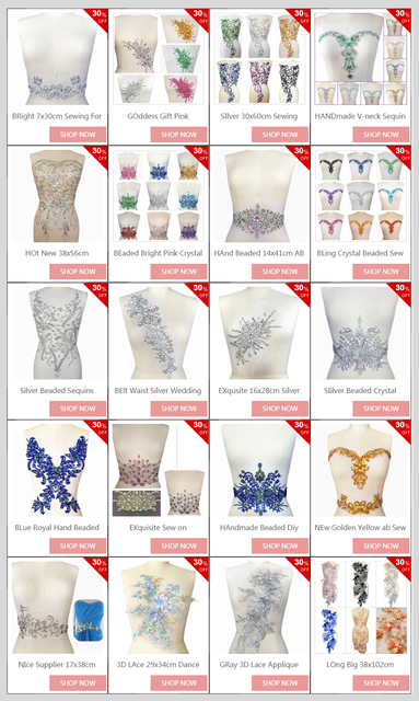 Pasek aplikacji do szycia sukienki z koralikami i kryształami, 30x9cm, projektanta, DIY - Wianko - 11