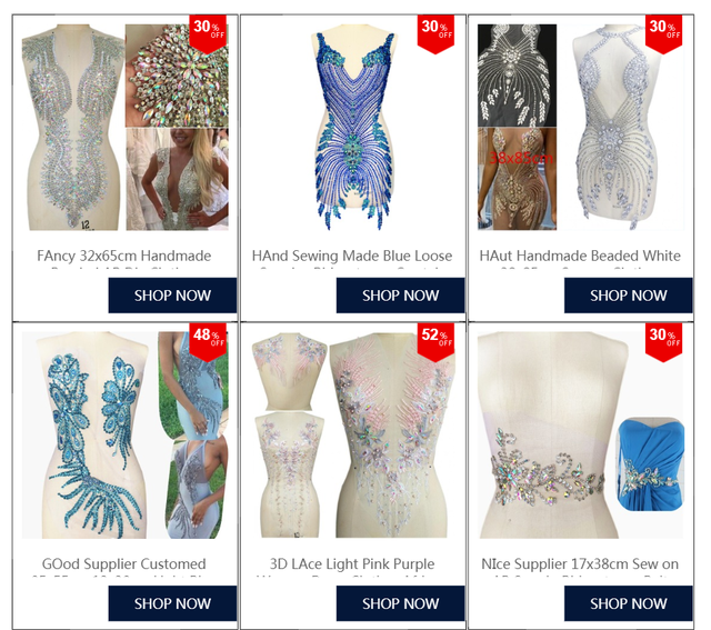 Pasek aplikacji do szycia sukienki z koralikami i kryształami, 30x9cm, projektanta, DIY - Wianko - 1