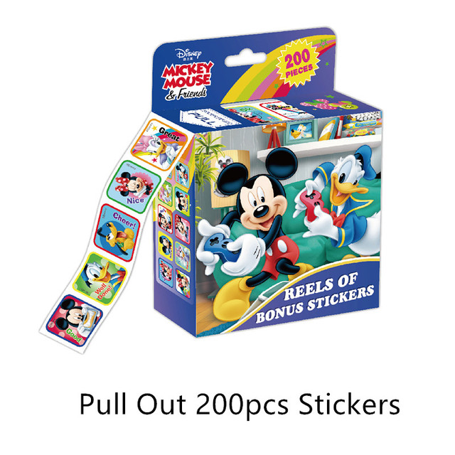 200 arkuszy naklejek Disney Cartoon z wizerunkiem Mickey Mouse i Minnie Mouse - zabawki dla chłopca, urocze Kawai Baby Girl - Wianko - 1