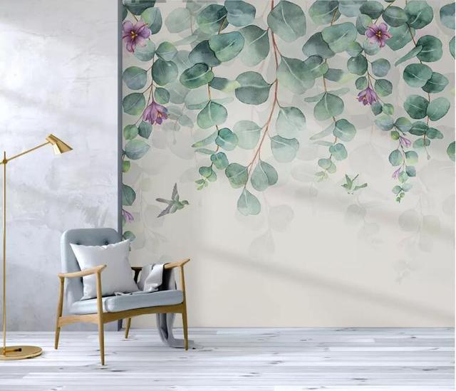 Tapeta z motywem skandynawskich liści i kwiatów do dekoracji wnętrz - Wellyu, niestandardowa, minimalistyczna, sypialnia, ściana - Wianko - 7
