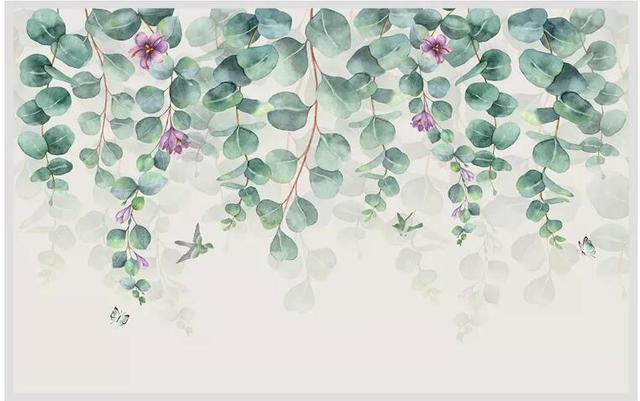 Tapeta z motywem skandynawskich liści i kwiatów do dekoracji wnętrz - Wellyu, niestandardowa, minimalistyczna, sypialnia, ściana - Wianko - 8