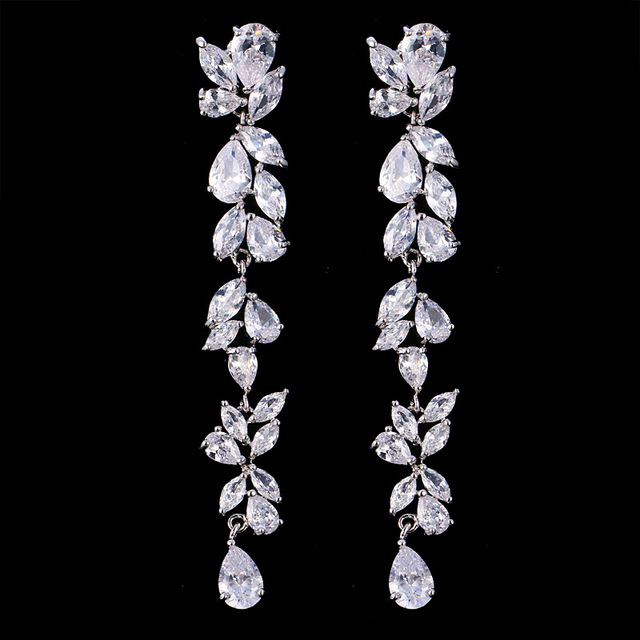 Luksusowe kolczyki z kwiatem cyrkonią i frędzlami dla kobiet - Kryształowe biżuteria ślubna - Wianko - 3