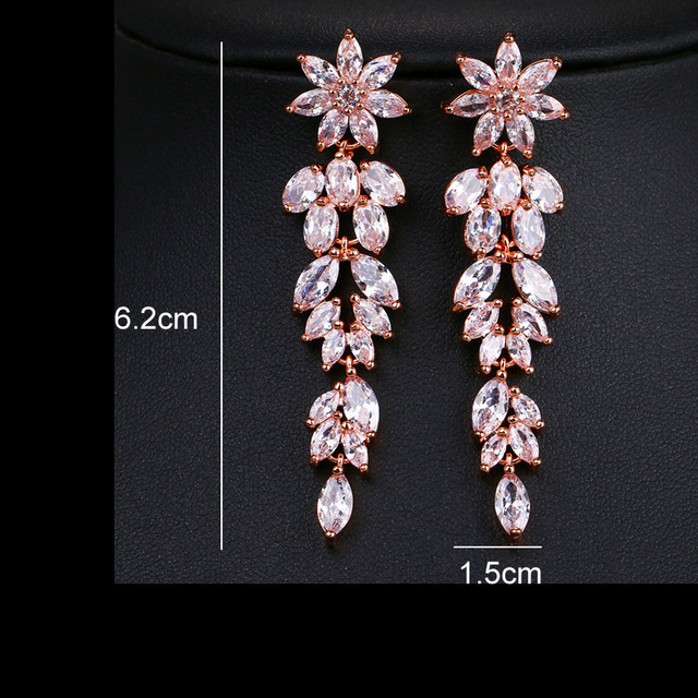 Luksusowe kolczyki z kwiatem cyrkonią i frędzlami dla kobiet - Kryształowe biżuteria ślubna - Wianko - 8