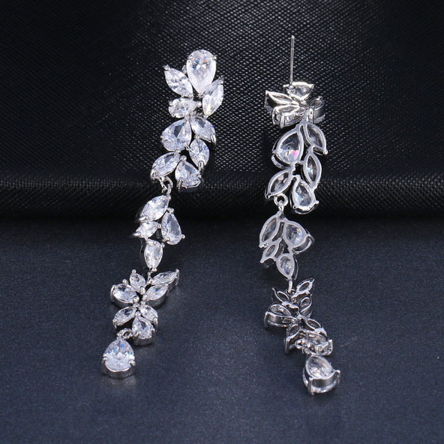 Luksusowe kolczyki z kwiatem cyrkonią i frędzlami dla kobiet - Kryształowe biżuteria ślubna - Wianko - 4