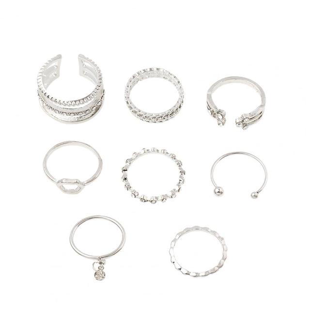 8 sztuk eleganckich błyszczących pierścionków Rhinestone z łbem sześciokątnym dla kobiet - Wianko - 3