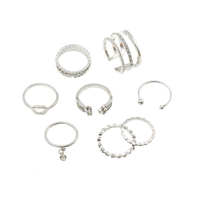 8 sztuk eleganckich błyszczących pierścionków Rhinestone z łbem sześciokątnym dla kobiet - Wianko - 7