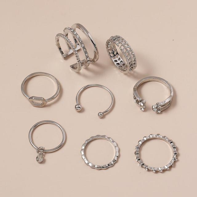 8 sztuk eleganckich błyszczących pierścionków Rhinestone z łbem sześciokątnym dla kobiet - Wianko - 8