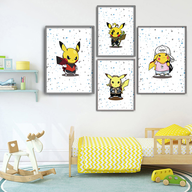Plakat Pokemon Pikachu - dekoracja wnętrz pokoju dziecięcego - malarstwo na płótnie - sztuka na ścianę - obraz dekoracyjny - Cartoon Anime Cuadros - Wianko - 3