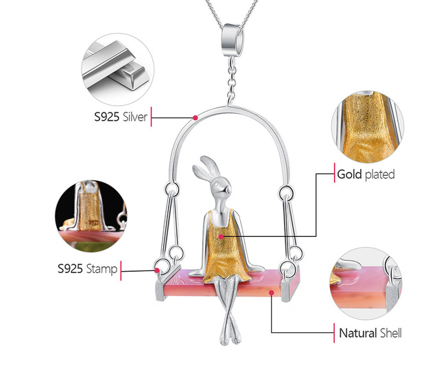Wisiorek z naturalnymi morskimi powłokami króliczka panny w kreatywnym stylu - srebro 925 bez łańcuszka - Wianko - 13