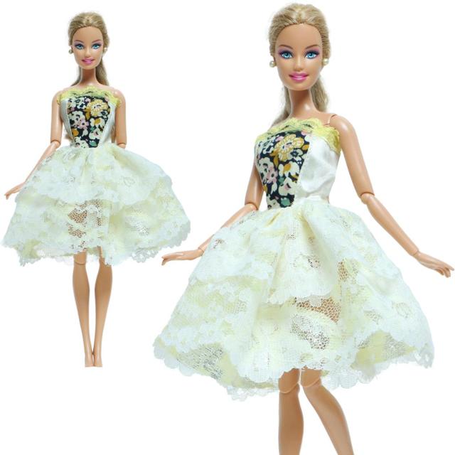 Sukienka dla lalek Barbie - koronkowa mini suknia z kwiatowym wzorem, odpowiednia na co dzień i na imprezy - Wianko - 1