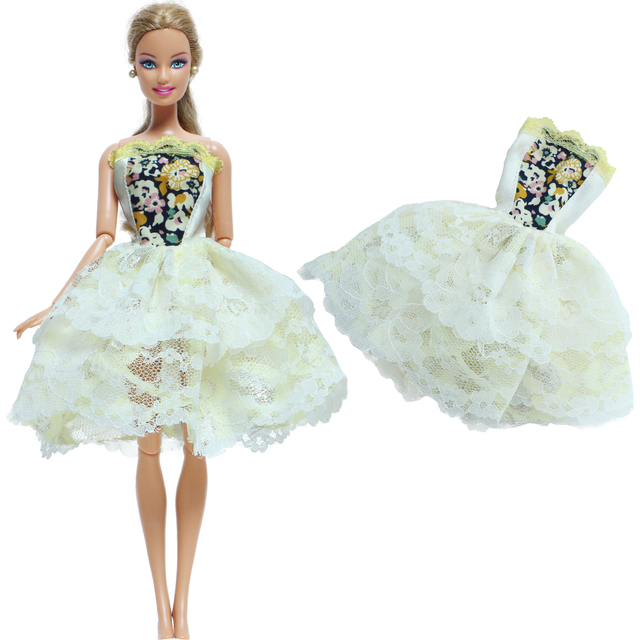 Sukienka dla lalek Barbie - koronkowa mini suknia z kwiatowym wzorem, odpowiednia na co dzień i na imprezy - Wianko - 2