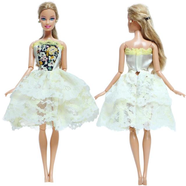 Sukienka dla lalek Barbie - koronkowa mini suknia z kwiatowym wzorem, odpowiednia na co dzień i na imprezy - Wianko - 3