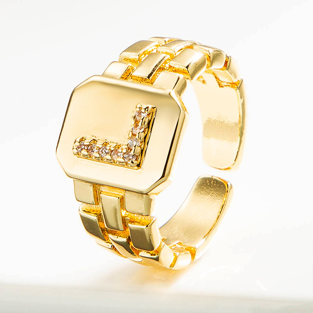 Luksusowy pierścień z błyszczącymi, delikatnymi, początkowymi, miedzianymi otwartymi pierścieniami dla kobiet z cyrkoniami o regulowanym rozmiarze alfabetu A-Z - Wianko - 18